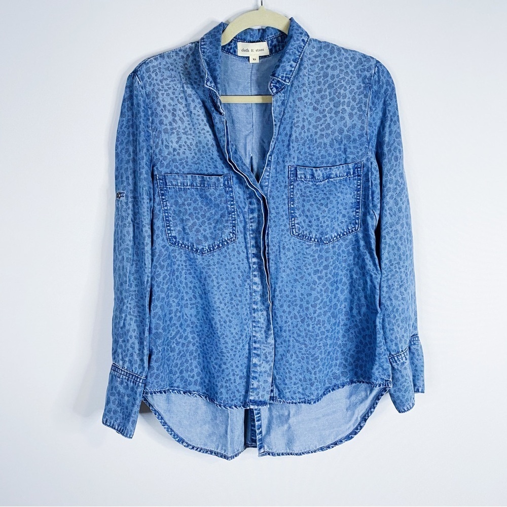 Cloth & Stone - Chambray Leopard Print Shirt